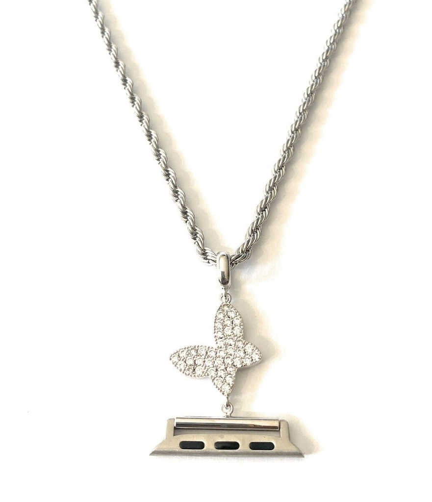 Apple Watch Butterfly Pendant Charm Necklace Chain Silver Bezel Case