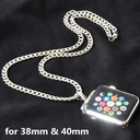 Stainless Steel Chain Necklace Smartwatch Band 42mm Series 3 2 1 / 44mm Series 4 Polished Silver Metal