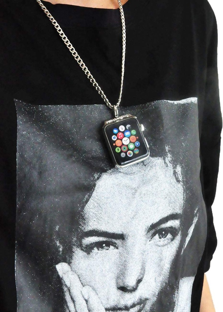 Stainless Steel Chain Necklace Smartwatch Band 42mm Series 3 2 1 / 44mm Series 4 Polished Silver Metal